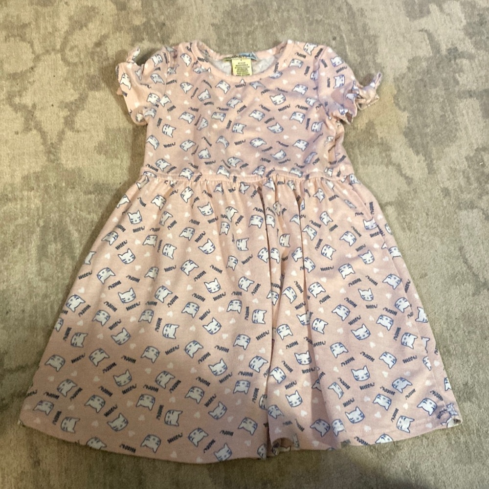 Maddie&Michelle light pink with white cat face and meow pattern dress